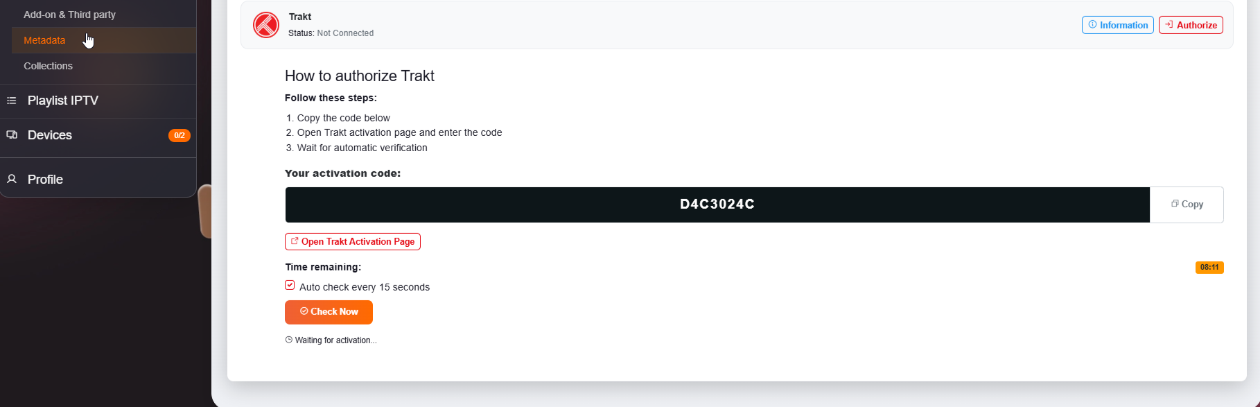 Stremize Trakt Connect